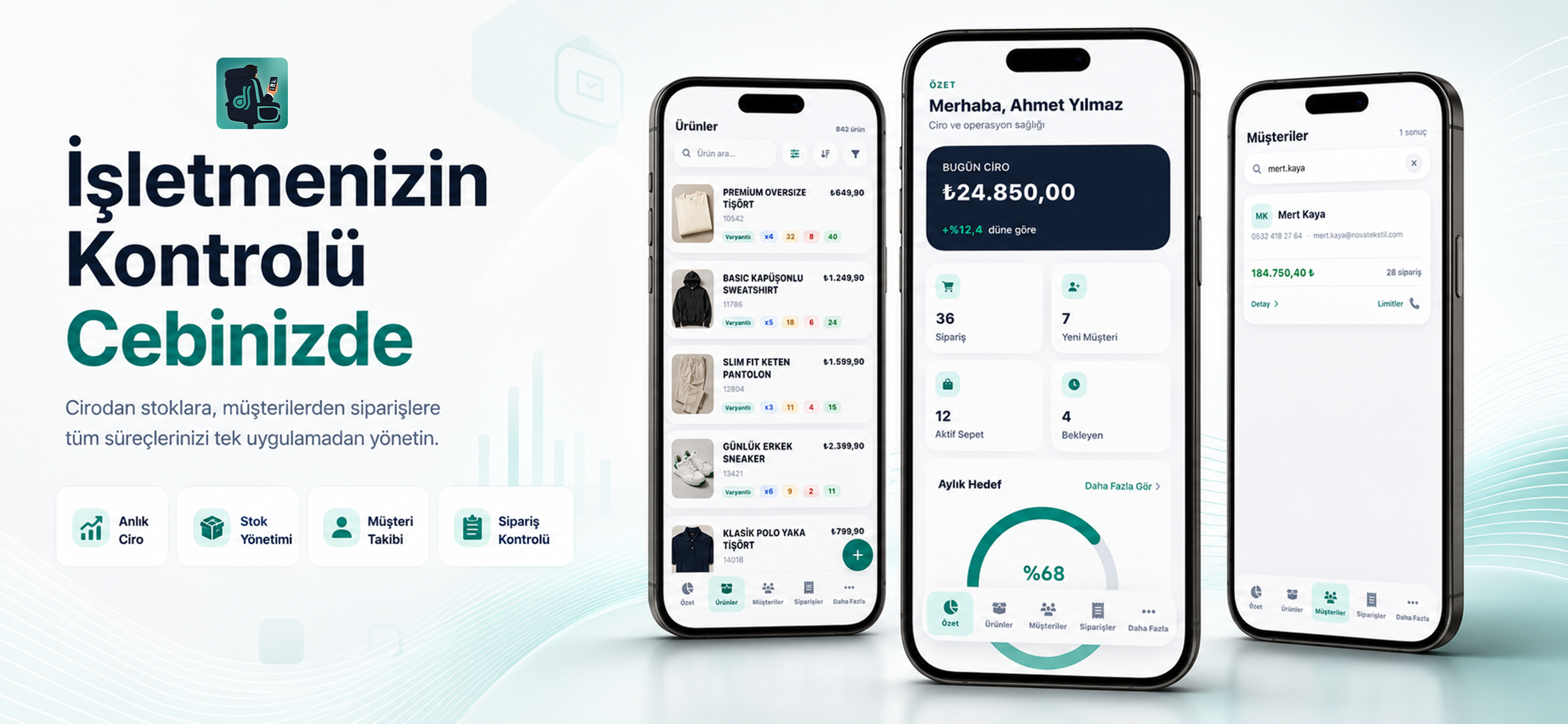 Dehasoft Patron mobil uygulama ekranları